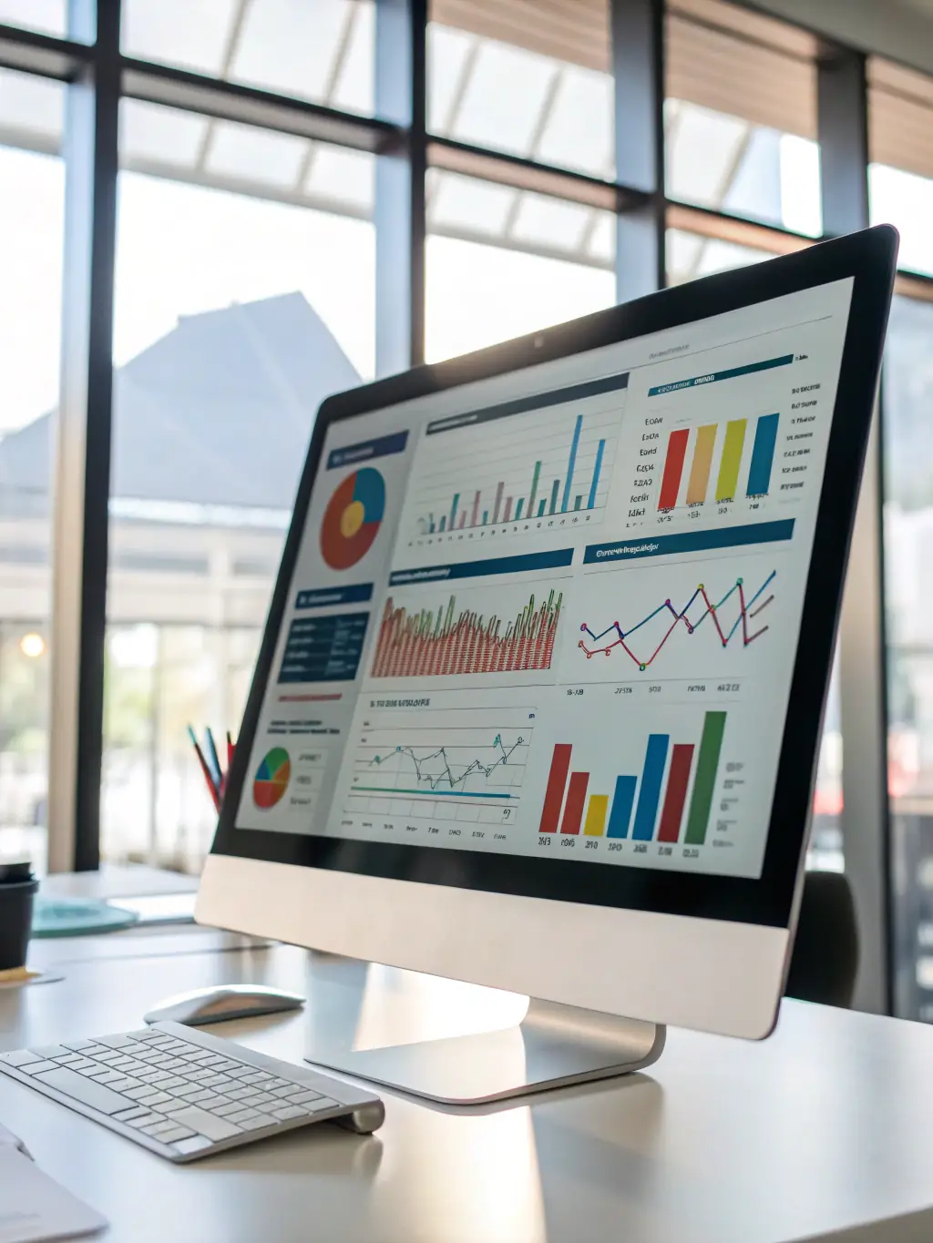 A visual representation of urban data analytics, featuring dashboards with real-time metrics, graphs, and heatmaps, demonstrating UrbanSync Technology's proficiency in data-driven decision-making.